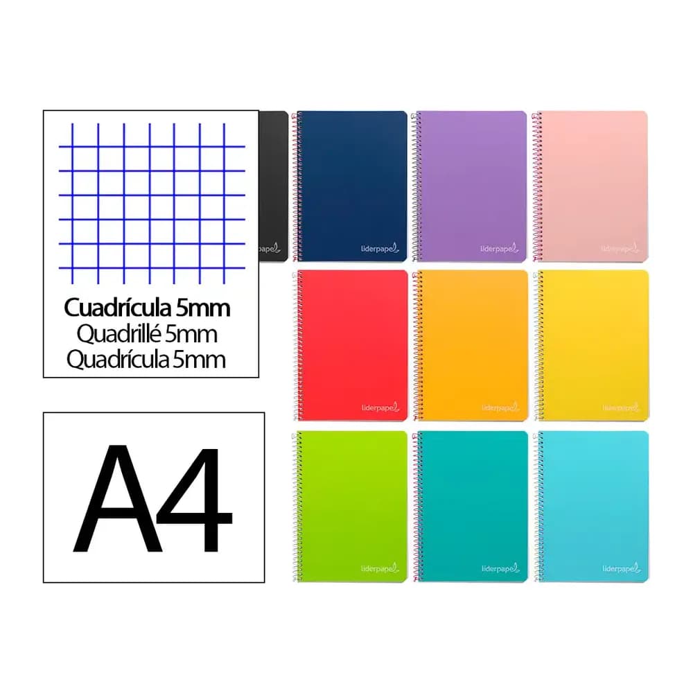 Liderpapel Cuaderno espiral liderpapel a4 witty tapa dura 80h 90gr cuadro 5mm con margen colores surtidos