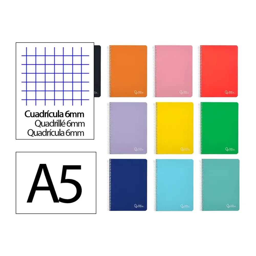 Liderpapel Cuaderno espiral liderpapel a5 witty tapa dura 80h 90gr cuadro 6mm con margen colores surtidos