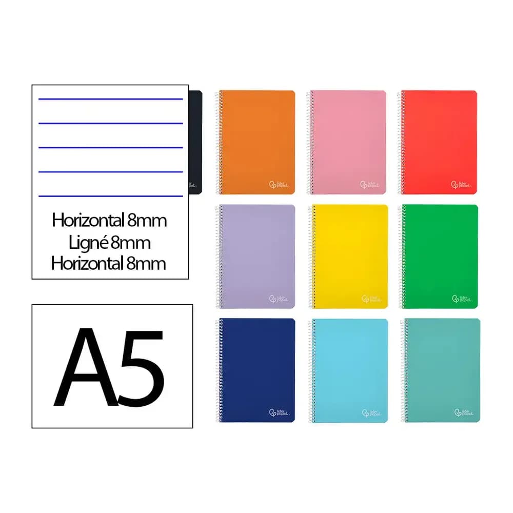 Liderpapel Cuaderno espiral liderpapel a5 witty tapa dura 80h 90gr rayado horizontal 8mm con margen colores surtidos