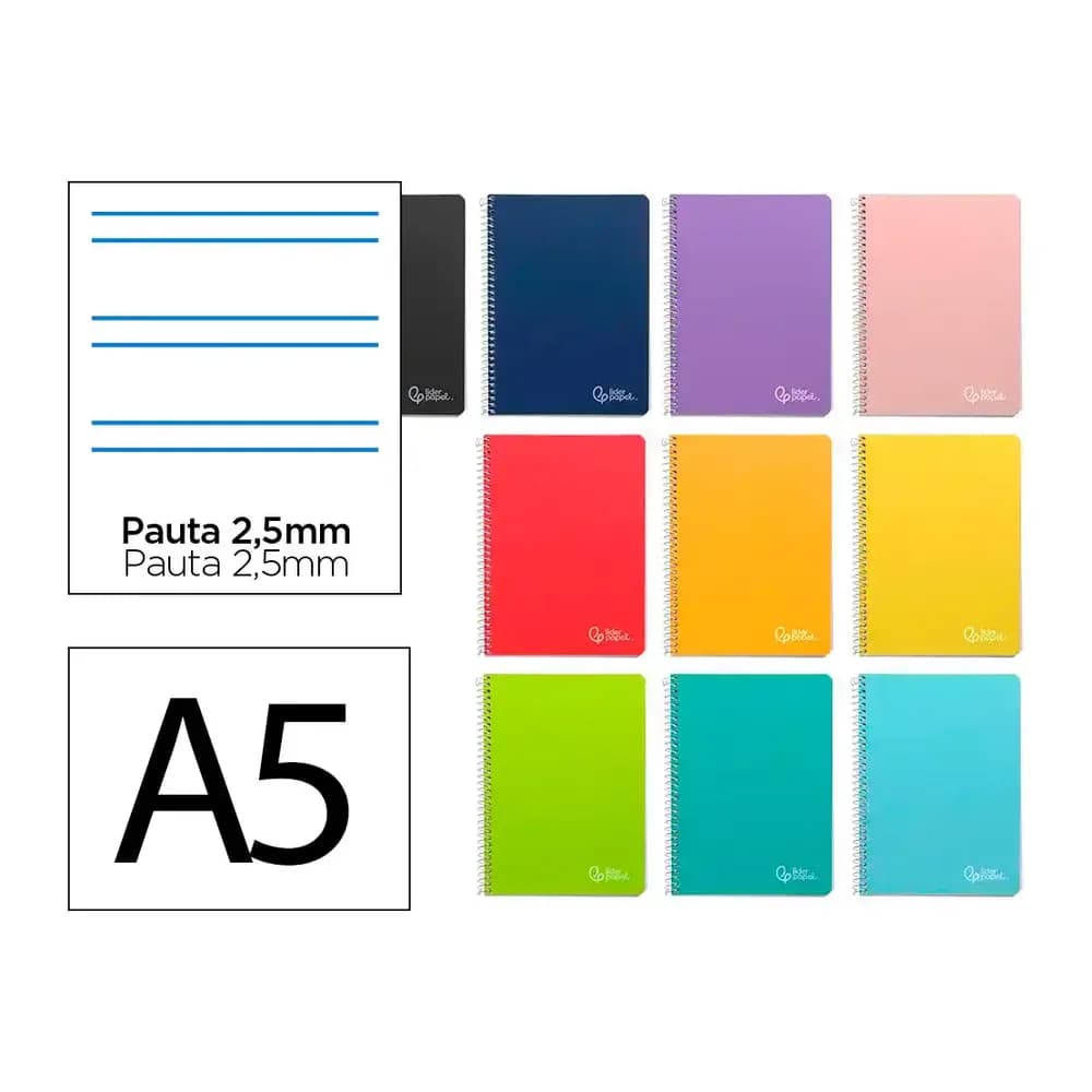 Liderpapel Cuaderno espiral liderpapel a5 witty tapa dura 80h 90gr pauta estrecha 2,5mm con margen colores surtidos