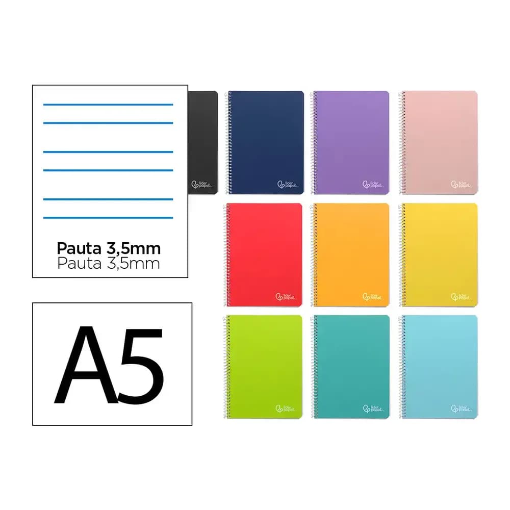Liderpapel Cuaderno espiral liderpapel din a5 witty tapa dura 80h 90gr rayado montessori 3,5 mm colores surtidos