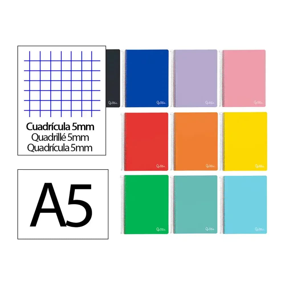 Liderpapel Cuaderno espiral liderpapel a5 micro witty tapa dura 120h 90gr cuadro 5mm 5 bandas 6 taladros colores surtidos