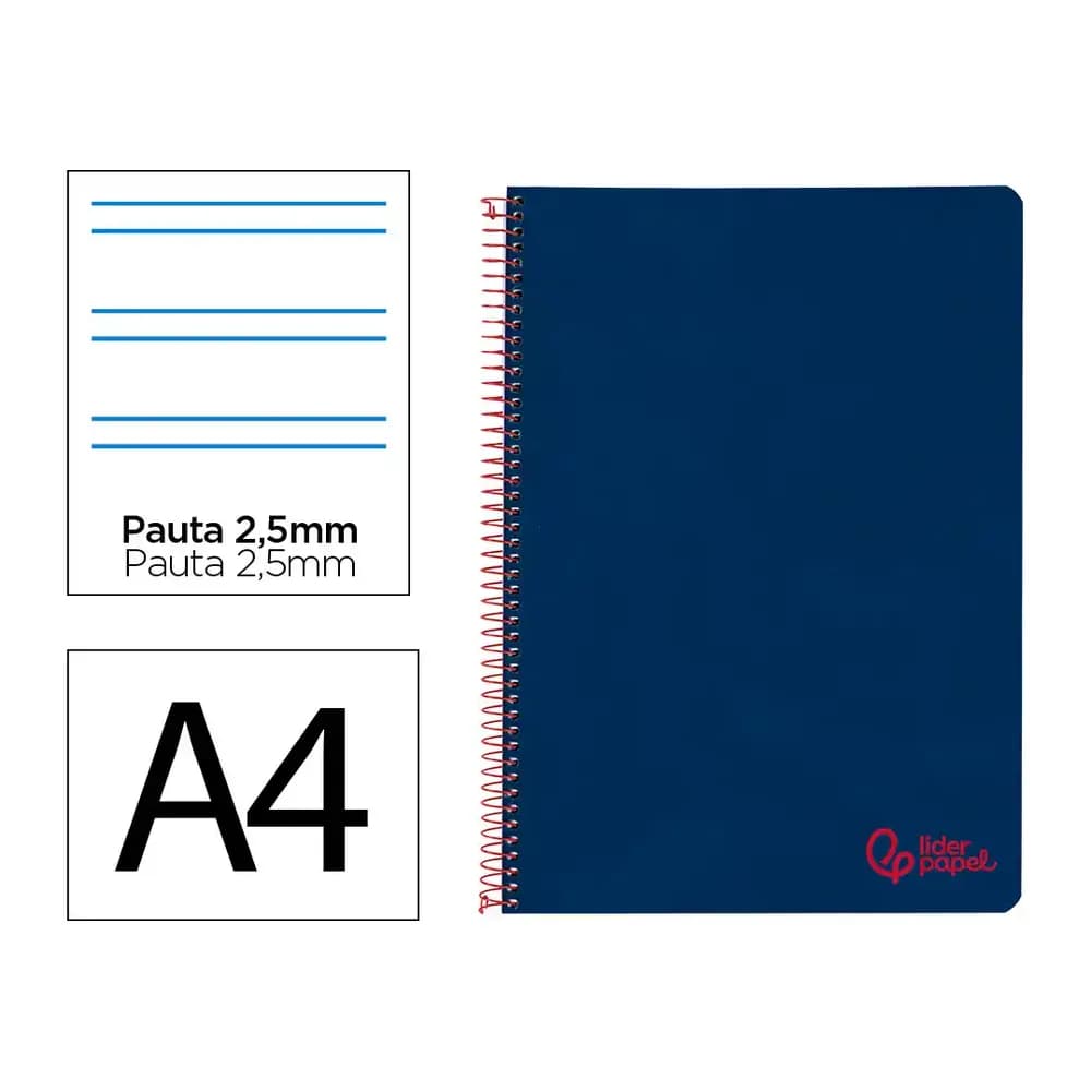 Liderpapel Cuaderno espiral liderpapel a4 wonder tapa plastico 80h 90gr pauta estrecha 2,5mm con margen color azul marino
