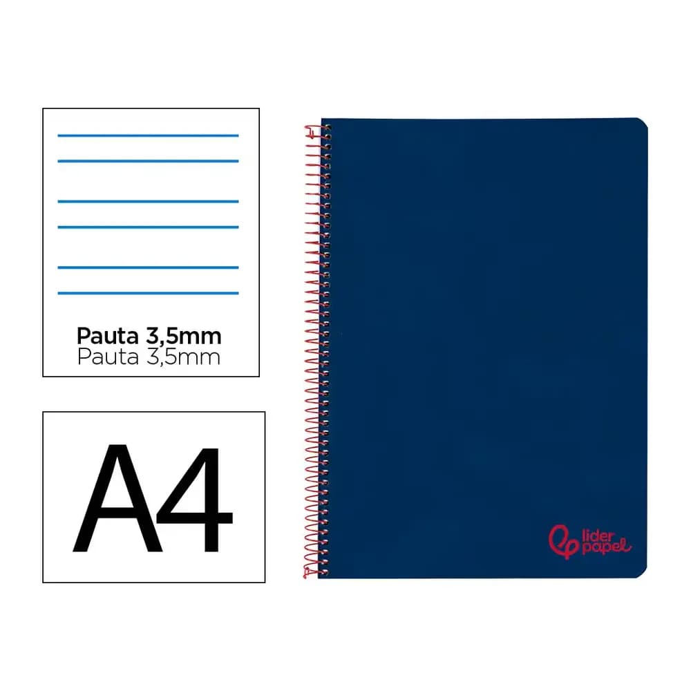 Liderpapel Cuaderno espiral liderpapel a4 wonder tapa plastico 80h 90gr pauta ancha 3,5mm con margen color azul marino
