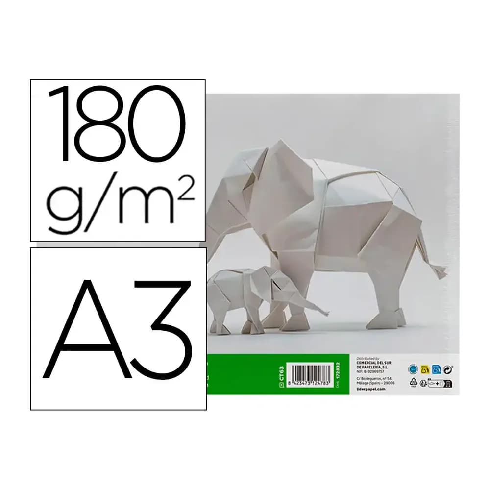 Liderpapel Cartulina liderpapel a3 180g/m2 blanco paquete de 25+5 hojas en carpeta dossier transparente con cierre