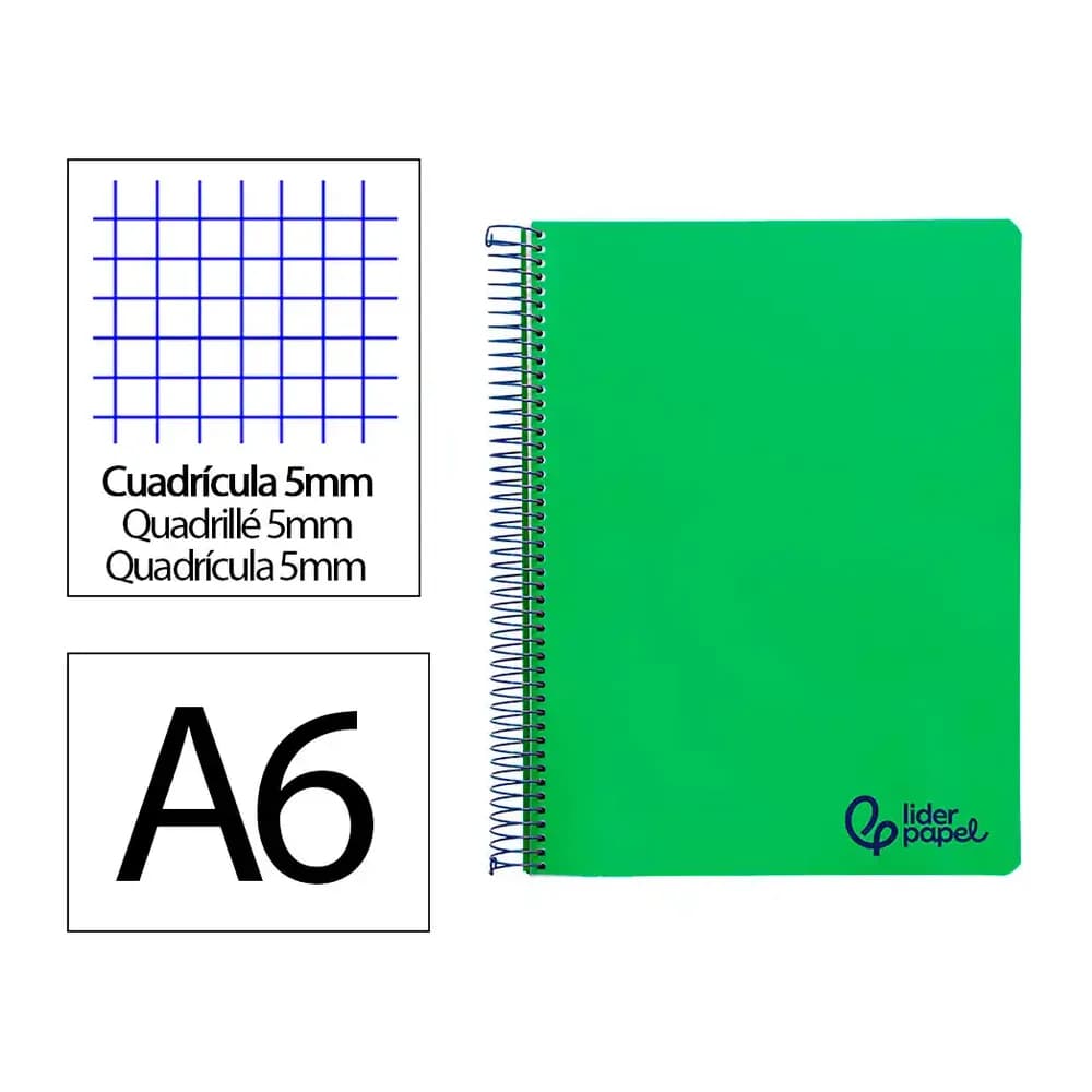 Liderpapel Cuaderno espiral liderpapel a6 micro wonder tapa plastico 120h 90gr cuadro 5mm 4 bandas color verde oscuro
