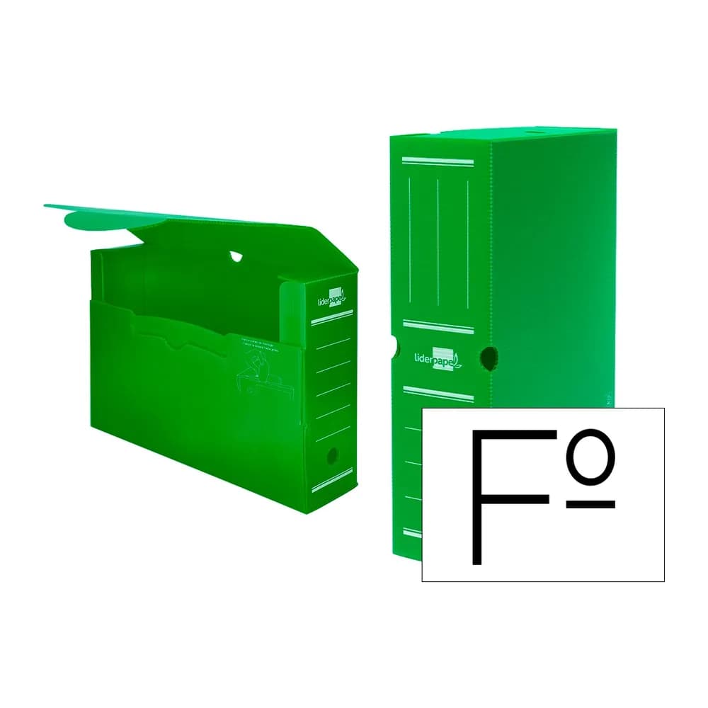Liderpapel Caja archivo definitivo plastico liderpapel lomo 100 mm verde 360x100x260 mm