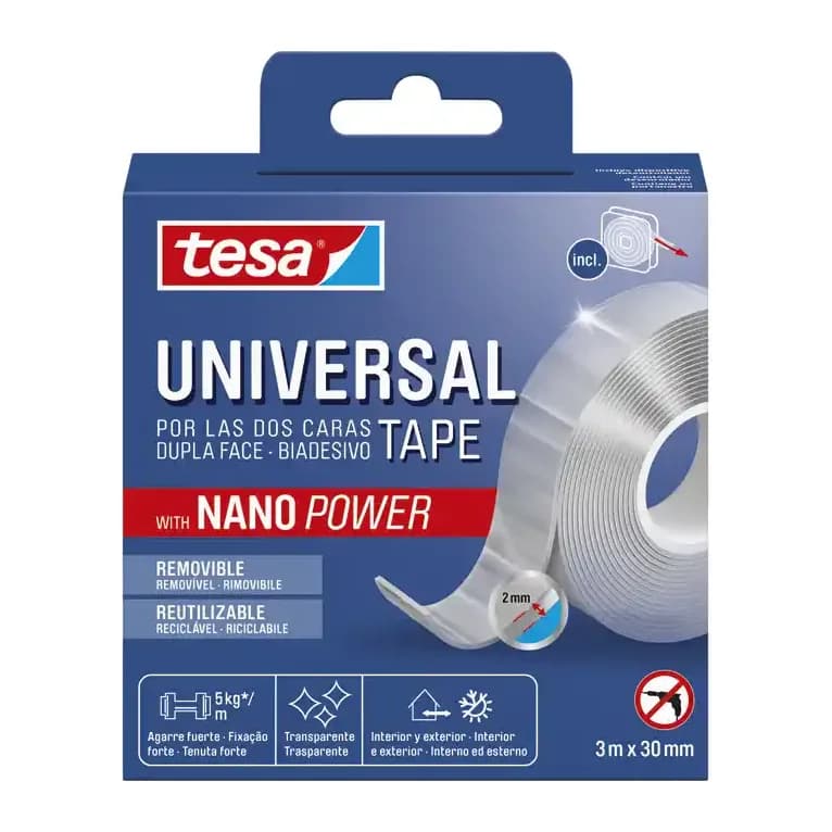 Tesa Cinta adhesiva tesa doble cara nano universal transparente 3 mt x 30 mm