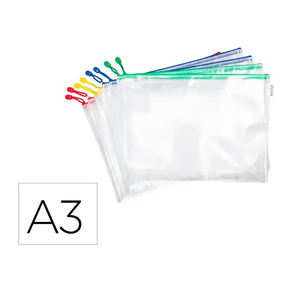 Djois Bolsa multiusos djois zipper con cremallera din a3 pack de 8 unidades colores surtidos