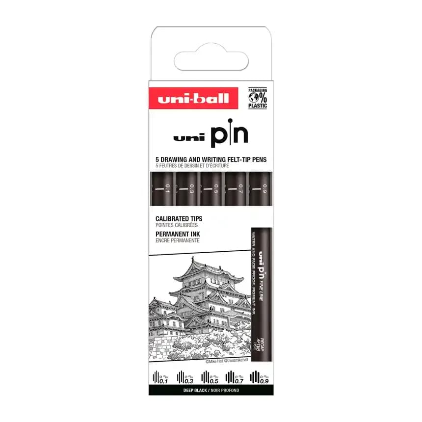 Uniball Rotulador uniball pin calibrado micrometrico clasico i color negro blister de 5 unidades