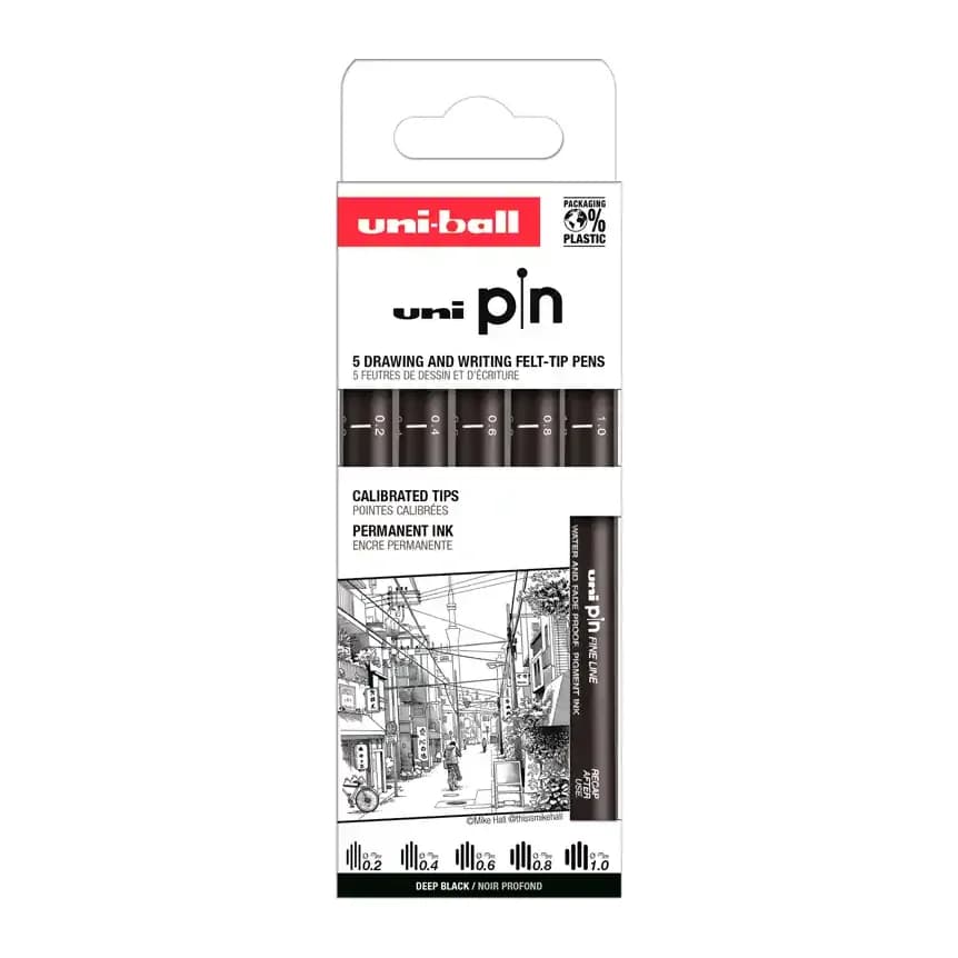 Uniball Rotulador uniball pin calibrado micrometrico clasico ii color negro blister de 5 unidades