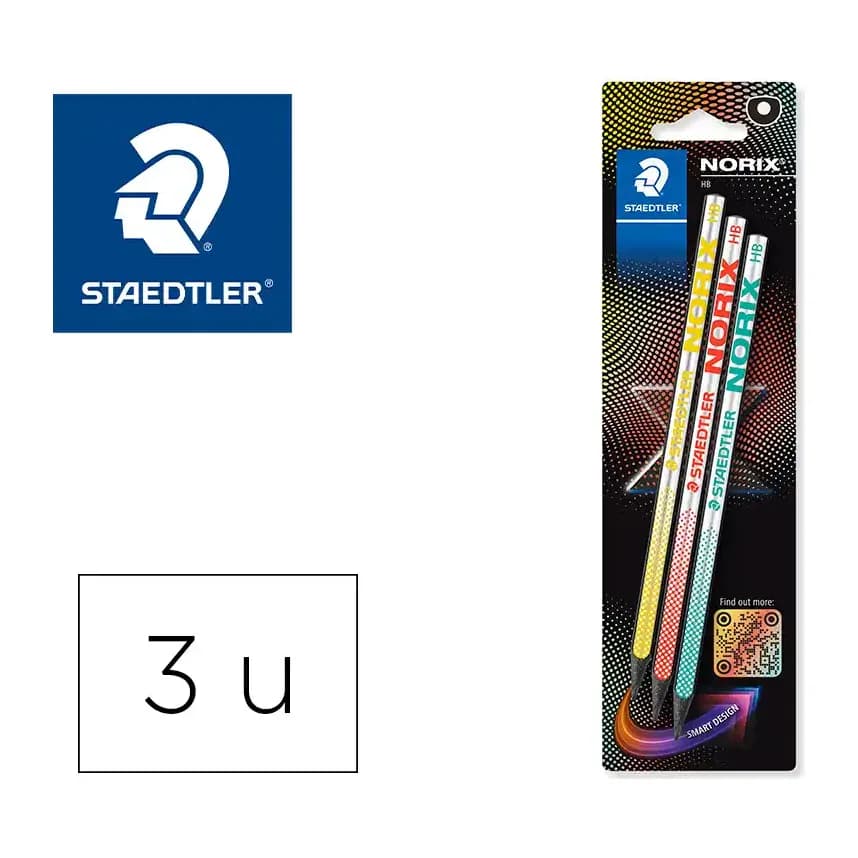 Staedtler Lapices de grafito staedtler norix con forma inteligente hb blister de 3 unidades colores surtidos