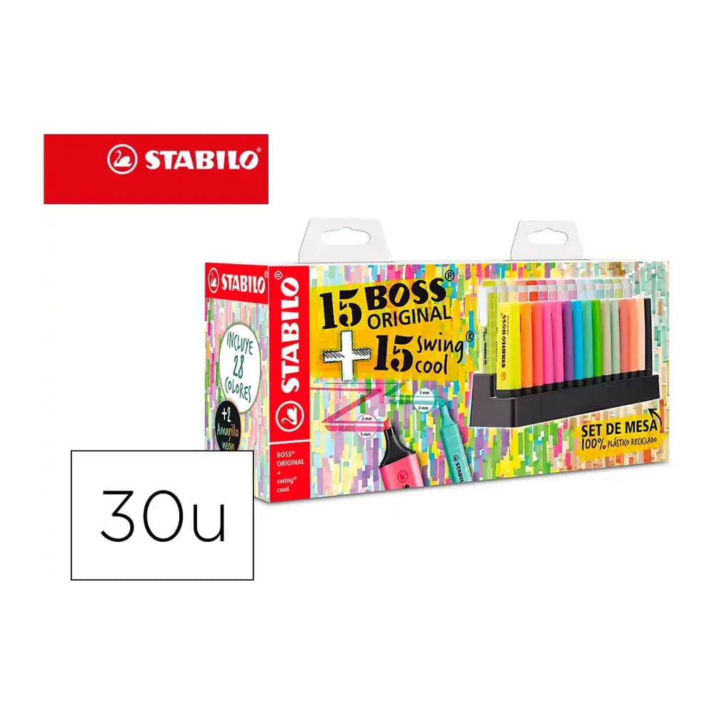 Stabilo Rotulador stabilo fluorescente set de mesa 15 unidades boss 70 + 15 unidades swing cool colores surtidos