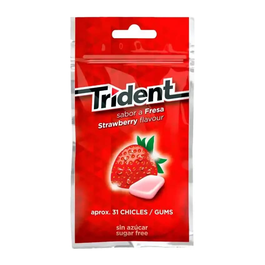Trident Chicle trident grageas sabor fresa sin azucar bolsa de 43,5 gr