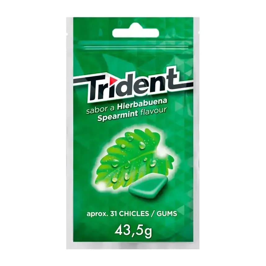 Trident Chicle trident grageas sabor hierbabuena sin azucar bolsa de 43,5 gr