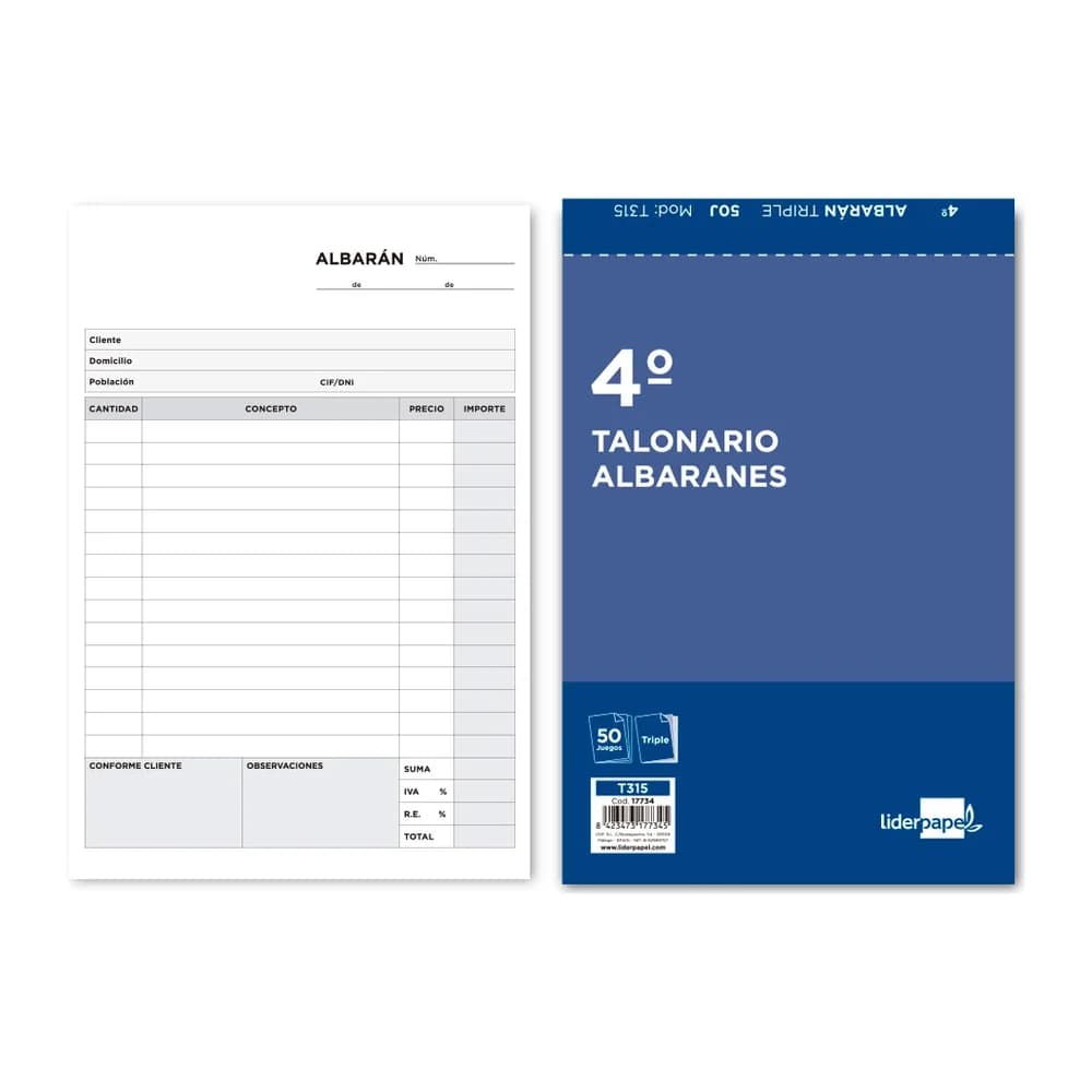Liderpapel Talonario liderpapel albaran cuarto original y dos copias t315