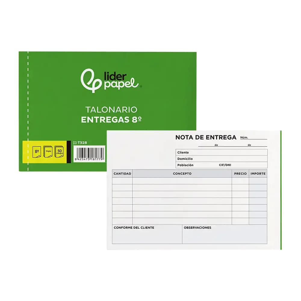 Liderpapel Talonario liderpapel entregas 8º original y 2 copias t328 apaisado