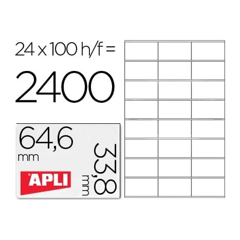 Apli Etiqueta adhesiva apli 1263 tamaño 64,6x33,8 mm fotocopiadora laser ink-jet caja con 100 hojas din a4