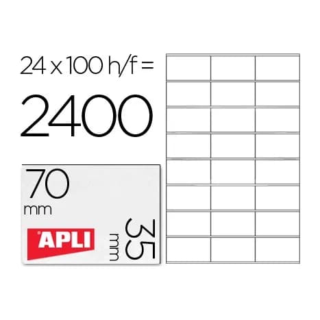 Apli Etiqueta adhesiva apli 1272 tamaño 70x35 mm fotocopiaodra laser ink-jet caja con 100 hojas din a4