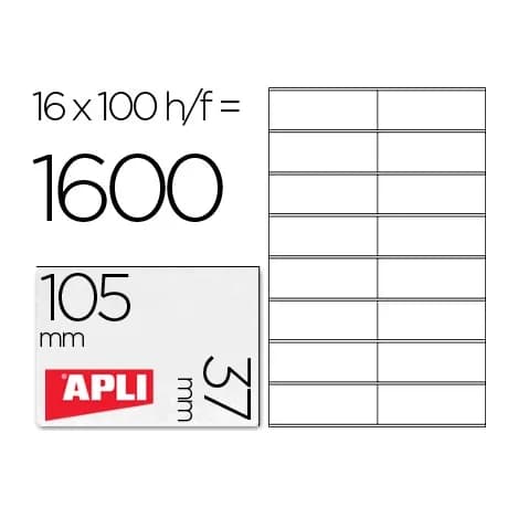 Apli Etiqueta adhesiva apli 1274 tamaño 105x37 mm fotocopiadora laser ink-jet caja con 100 hojas din a4