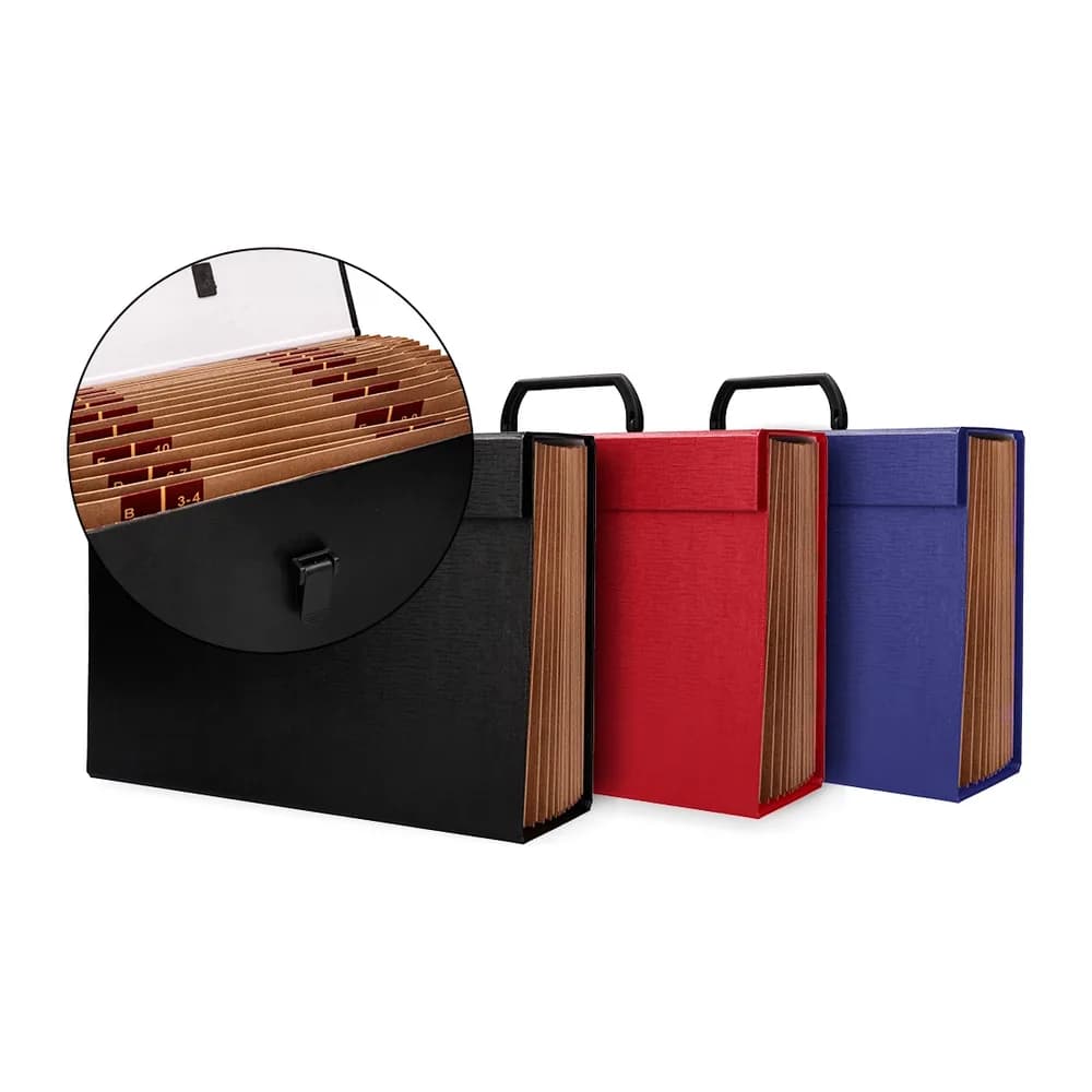 Liderpapel Maletin liderpapel con fuelle y asa carton forrado 19 departamentos 255x390x120 mm colores