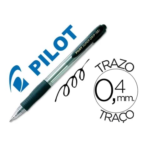 Pilot Boligrafo pilot super grip negro retractil sujecion de caucho tinta base de aceite