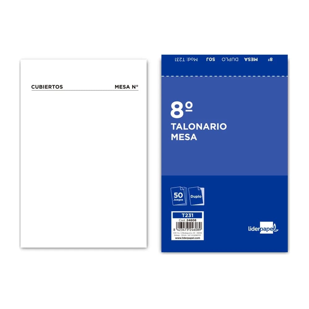 Liderpapel Talonario liderpapel camarero mesa octavo original y copia 231 papel autocopiante