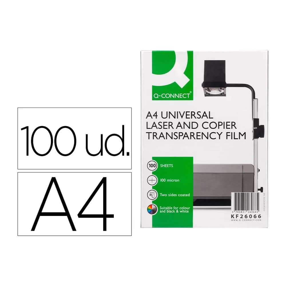 Q-connect Transparencia q-connect din a4 kf26066 para fotocopiadora tratada dos caras caja de 100 hojas
