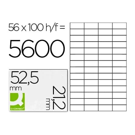 Q-connect Etiqueta adhesiva q-connect kf10638 tamaño 52,5x21,2 mm fotocopiadora laser ink-jet caja con 100 hojas din a4