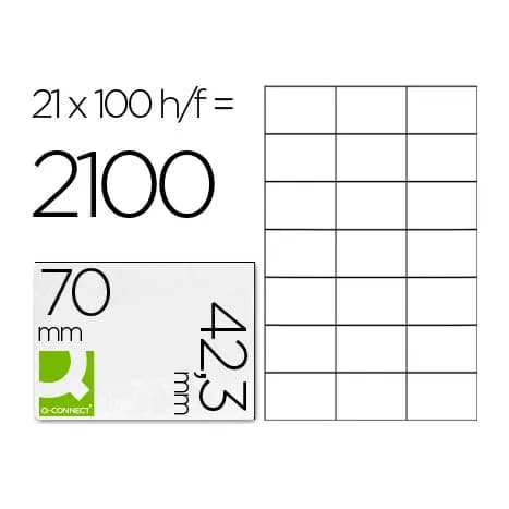 Q-connect Etiqueta adhesiva q-connect kf10649 -tamaño 70x42,3 mm fotocopiadora laser ink-jet caja con 100 hojas din a4