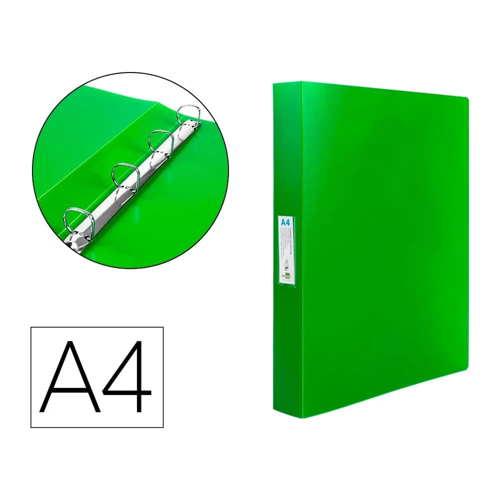 Liderpapel Carpeta liderpapel 4 anillas 25 mm mixtas 43433 polipropileno din a4 verde translucido