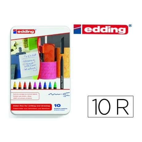 Edding Rotulador edding punta fibra 1200 caja metalica 10 unidades colores surtidos punta redonda 0,5 mm