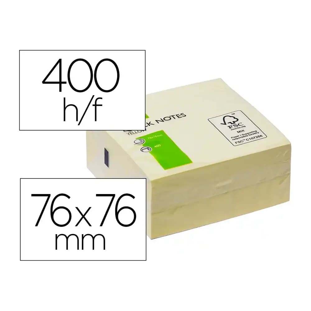 Q-connect Bloc de notas adhesivas quita y pon q-connect 76x76 mm fsc amarillo con 400 hojas
