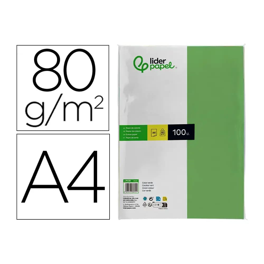 Liderpapel Papel color liderpapel a4 80gr verde paquete de 100 hojas