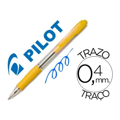 Pilot Boligrafo pilot super grip amarillo retractil sujecion de caucho tinta base de aceite