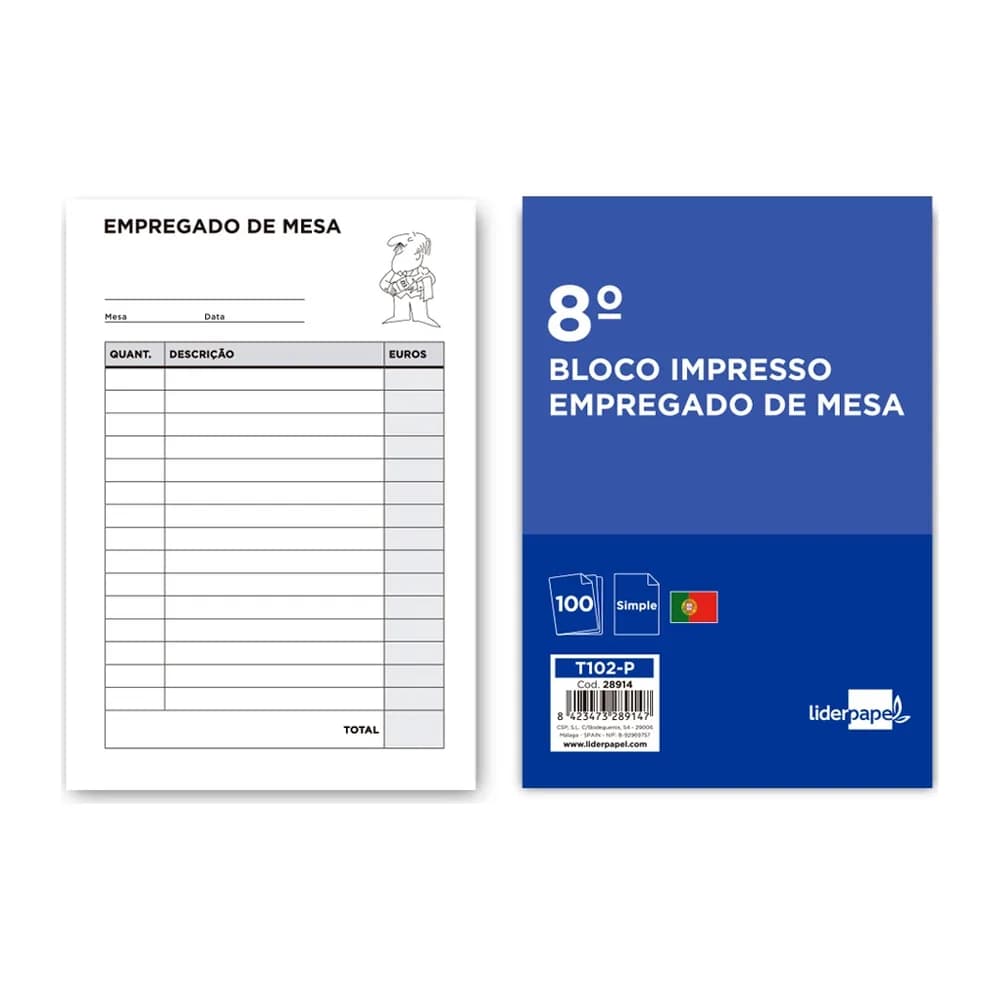 Liderpapel Talonario liderpapel camarero octavo sin iva 102 texto en portugues