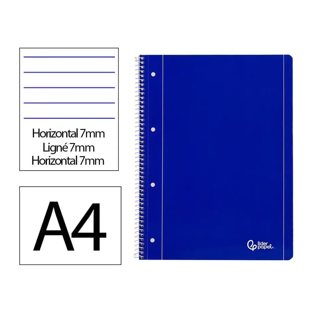 Liderpapel Cuaderno espiral liderpapel a4 micro serie azul tapa blanda 80h 75gr horizontal con ma rgen 4 taladros azul