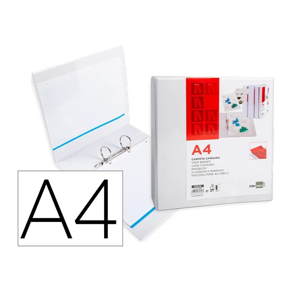 Liderpapel Carpeta canguro 2 anillas mixtas 55mm liderpapel a4 plastico color blanco