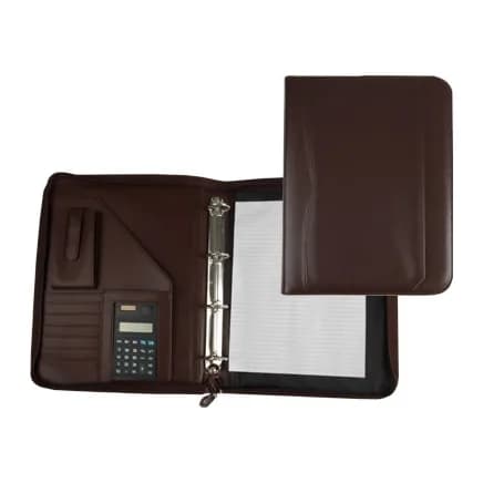 Q-connect Carpeta portafolios q-connect cremallera 4 anillas 20 mm concalculadora con bolsa para movil color marron 260x355 mm