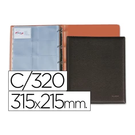 Pardo Tarjetero pardo folio 4 anillas similpiel negro para 320 tarjetas 320x275 mm