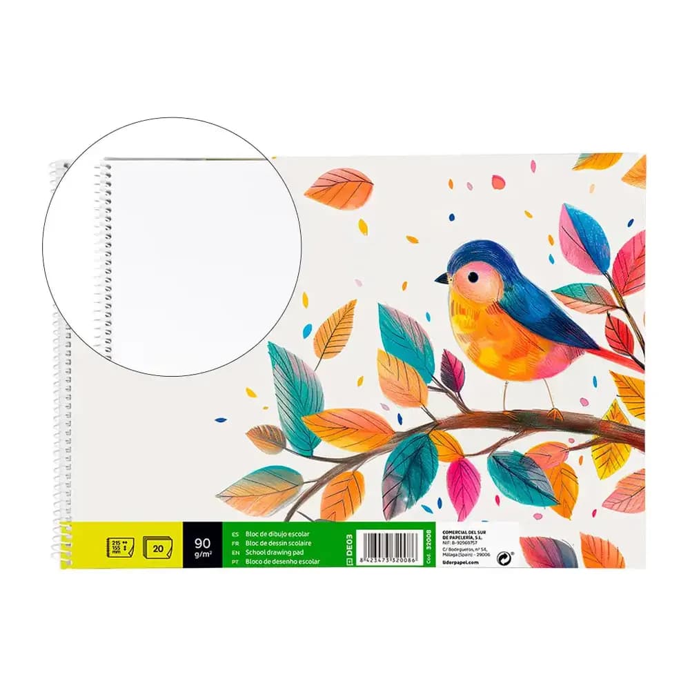 Liderpapel Bloc dibujo liderpapel escolar espiral 155x215mm 20 hojas 90 gr/m2 sin recuadro