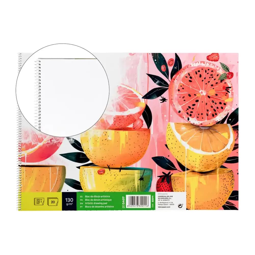 Liderpapel Bloc dibujo liderpapel artistico frutal espiral 230x325 mm 20 hojas 130g/m2 sin recuadro perforado