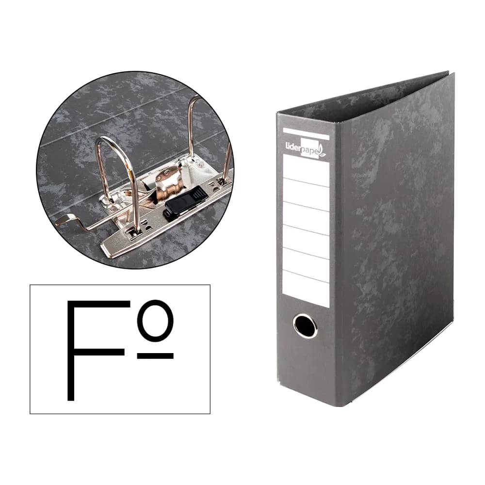 Liderpapel Archivador de palanca liderpapel folio carton forrado sin rado lomo 80mm negro compresor metalico