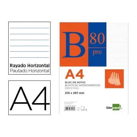 Liderpapel Bloc notas liderpapel horizontal a4 80 hojas 60g/m2 encolado 4 taladros doble margen azul