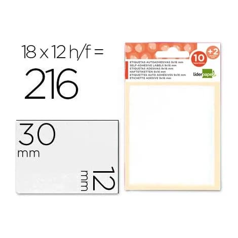 Liderpapel Etiquetas liderpapel sobre de 10 h. + 2 h. obsequio 12x30 mm -18 unidades por hoja