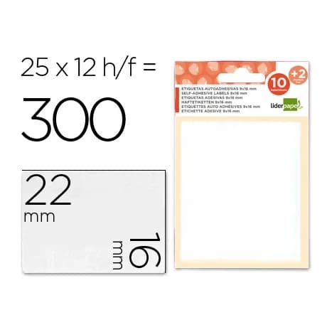 Liderpapel Etiquetas liderpapel sobre de 10 h. + 2 h. obsequio 16x22 mm -25 unidades por hoja