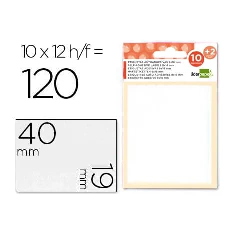Liderpapel Etiquetas liderpapel sobre de 10 h. + 2 h. obsequio 19x40 mm -10 unidades por hoja