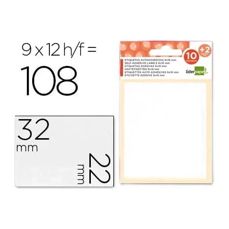 Liderpapel Etiquetas liderpapel sobre de 10 h. + 2 h. obsequio 22x32 mm -9 unidades por hoja