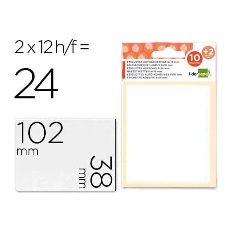 Liderpapel Etiquetas liderpapel sobre de 10 h. + 2 h. obsequio 38x102 mm -2 unidades por hoja