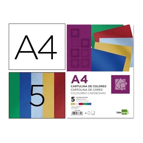 Liderpapel Cartulina liderpapel a4 235 g/m2 metalizada 5 colores surtidos paquete de 50 hojas